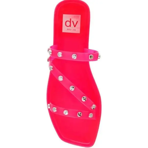 DV DOLCE VITA SHELLY RHINESTONE JELLY SANDALS HOT PINK WOMEN SIZE 6 WITH BOX NEW - Picture 1 of 7